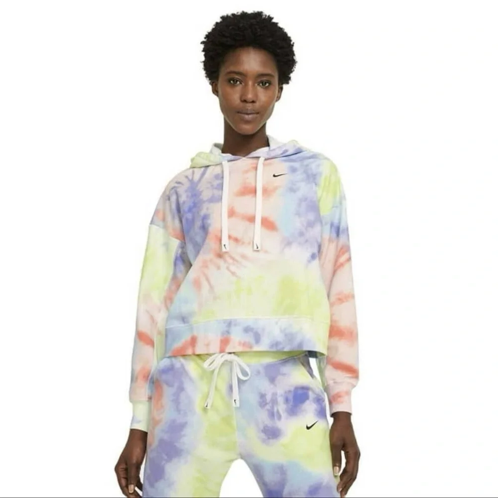 Nike Women’s Pastel Tie-Dye Hoodie Multicolor Boxy Cropped Large